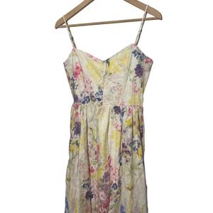 H&M Linen Blend Melange Floral Print Smocked Sundress‎ Women's Size Small NWT